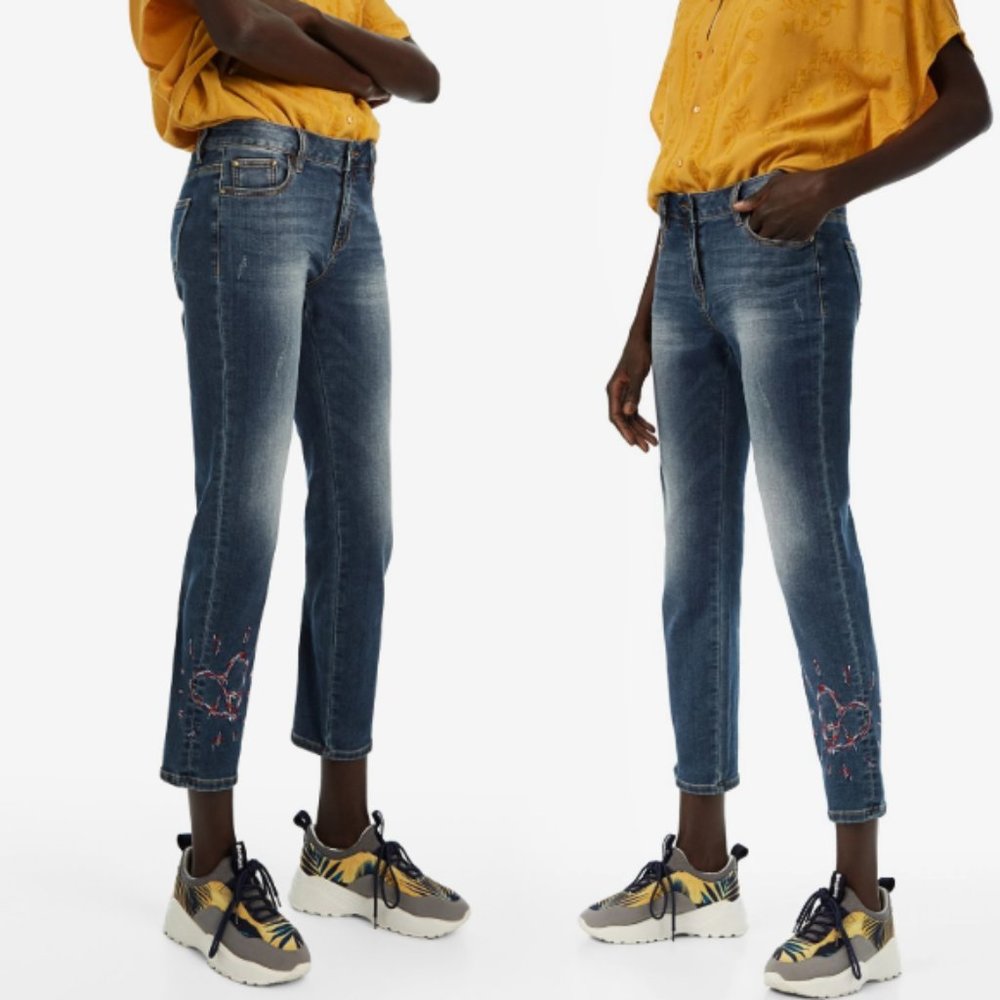 NWT Desigual Ankle Crop Embroidered Skinny Jeans Size 0 - Picture 6 of 11